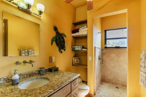 a bathroom with a sink and a shower at Casa Silverado in Buenavista