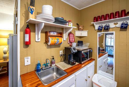 a kitchen with a sink and a microwave at Hilltop Loft in Helen