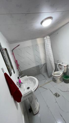 Kylpyhuone majoituspaikassa كوخ جبل لارين