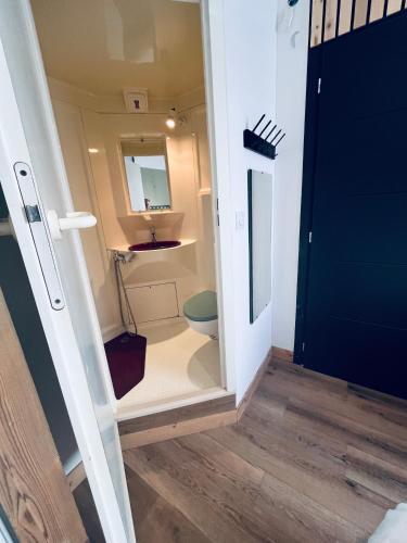 a small bathroom with a toilet and a sink at Chambre à soulac in Soulac-sur-Mer