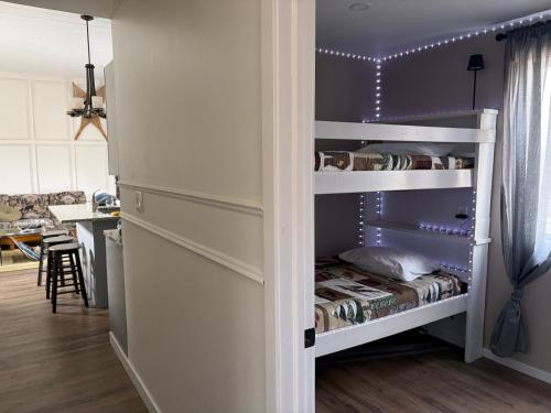 a bedroom with a bunk bed with purple walls at Hidden Getaway in Pembroke