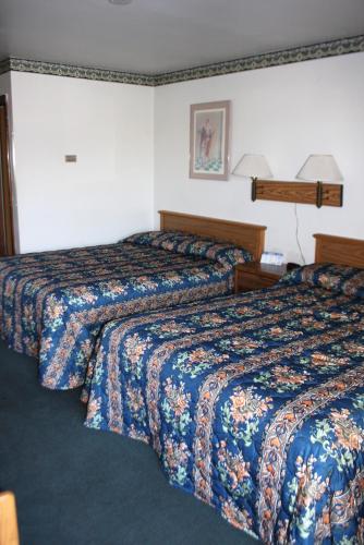 a hotel room with two beds and a lamp at Viking Jr. Motel in Saint Peter