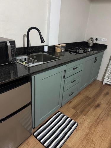 eine Küche mit Spüle und Arbeitsplatte in der Unterkunft Studio Flat in Dominika