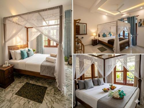 a hotel room with two beds and a bedroom with at Costels Mirissa in Mirissa