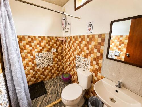 a bathroom with a toilet and a sink at Nay Carmen Pension House Port Barton in Itaytay