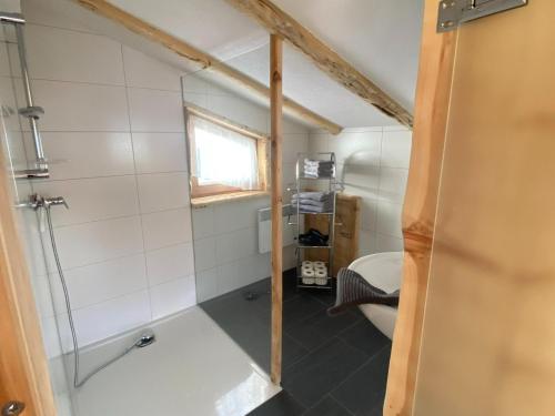 a bathroom with a shower and a sink at Chalet in Zillertal near Hochzillertal Ski Area in Zellberg