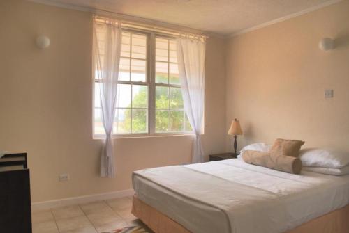 a bedroom with a large bed and a window at Mermaid Apartments in Saint Philip