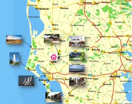 a map of the united states with attractions at Egebjerggaard Bed & Breakfast in Sig
