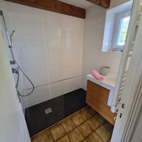 a bathroom with a shower and a sink at "La maison d'étape" proche de la Riviera Bretonne in Saint-Évarzec