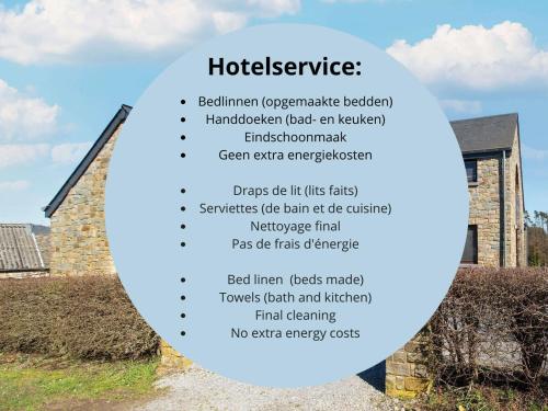 a picture of a house with a list of the different houses at Villa Pal'Ange Hotelservice Playstation 5 Billiard in Durbuy