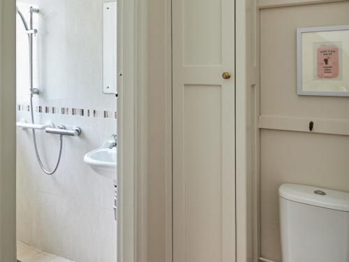 a bathroom with a toilet and a sink at Green Acres in Llangollen