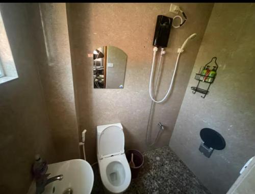 a bathroom with a toilet and a sink and a mirror at Valdez & Ismail HOMESTAY in Apatot