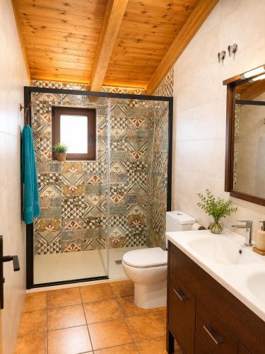 a bathroom with a shower with a toilet and a sink at Casa rural LA PEDANIA in El Salse