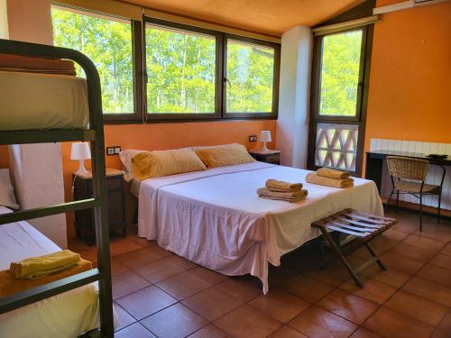 a bedroom with a bed in a room with windows at HOTEL PASTERAL RIU TER in La Cellera de Ter