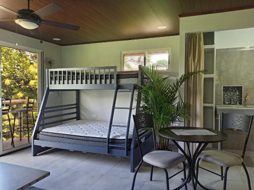 a bunk bed in a room with a table and chairs at Magnolia Farm Suites in San Isidro de El General
