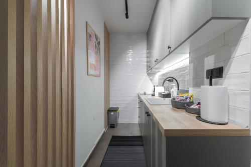 a bathroom with a sink and a counter with a sink at Friendly Backyard in Thessaloniki