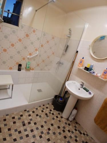 a bathroom with a sink and a shower at lits superposé in Marseille