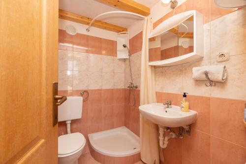 a small bathroom with a toilet and a sink at Holiday Home Grubišić in Mirce