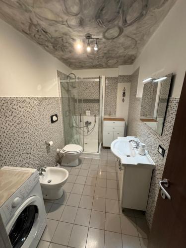 a bathroom with a toilet and a sink and a washing machine at Le Cinque Terre da Pippo in La Spezia
