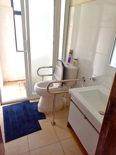 a bathroom with a toilet and a sink at Churlinsky Apartments in Eldoret