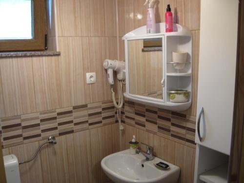 a bathroom with a sink and a mirror at Apartment Yasica in Izačić