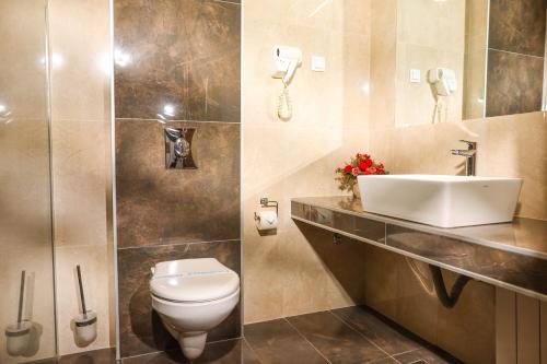 a bathroom with a toilet and a sink at Hotel Makpetrol Struga in Struga