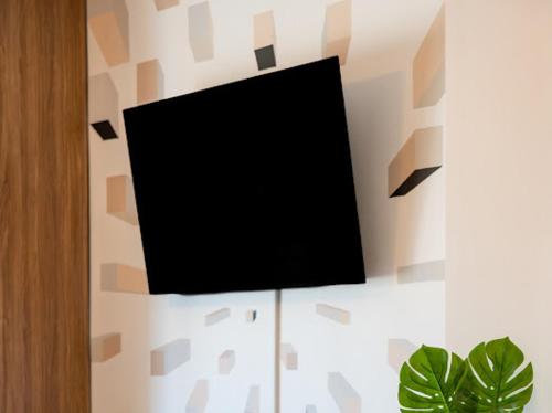 a flat screen tv on a wall with a plant at Bill Apartments in Patra