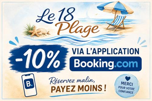 a poster of a beach with an umbrella and a chair at Le 18 plage in Valras-Plage