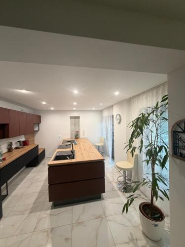 a kitchen with a island in the middle of a room at Romantiksuite Euskirchen in Euskirchen