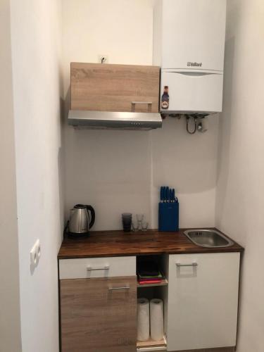a small kitchen with a counter and a sink at Tayfun-Living in Vienna