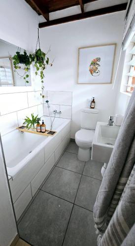 a bathroom with a tub and a toilet and a sink at Crabb Cottage and escape in St Lucia