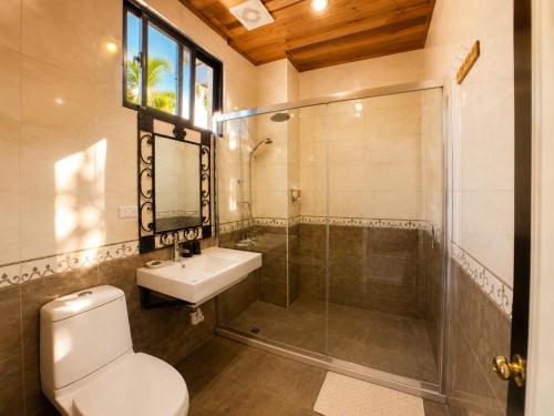 a bathroom with a shower and a toilet and a sink at Star Villa in Ren'ai