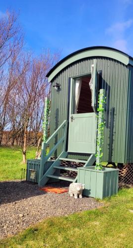 a green building with a ramp leading to a door at Cater Tober Haven in Wick