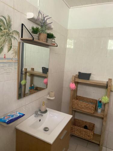 a bathroom with a sink and a mirror at Bleu Ocean in Deshaies