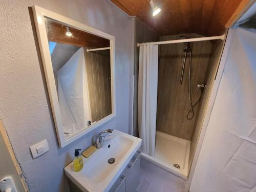 a white bathroom with a sink and a shower at Geneva House G in Ferney-Voltaire