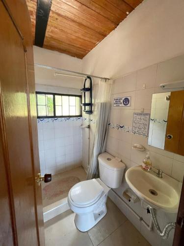 a bathroom with a toilet and a sink at Casa campestre Shalom in Vergara