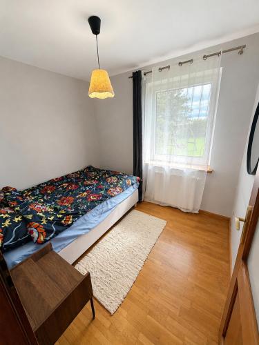 a bedroom with a bed and a window at Mazurski Dom Sucholaski in Wydminy