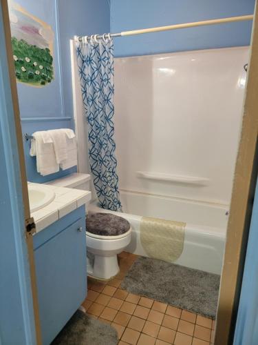 a bathroom with a tub and a toilet and a sink at Canton Motel in Canton