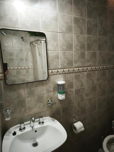 a bathroom with a sink and a mirror at Pausa viajera in Las Heras