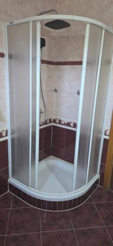 a shower with a glass door in a bathroom at Azul in Bihać