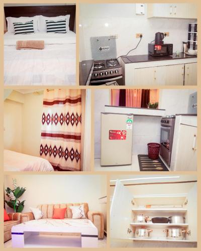a collage of photos of a kitchen and a living room at Cozy homes kisii in Kisii