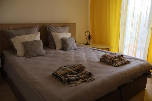 a bed with two blankets on top of it at Casa Albinelor - Apartament 2-6 persoane in Braşov