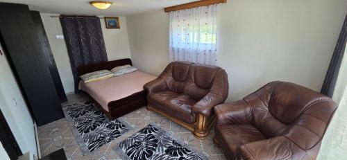 a living room with a couch and a chair at Zlata Apartment in Fužine
