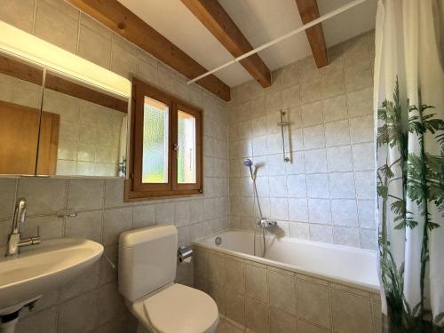 a bathroom with a toilet and a tub and a sink at Mont Bijou MOUNTAIN & QUIET chalet 10 pers by Alpvision Résidences in Veysonnaz