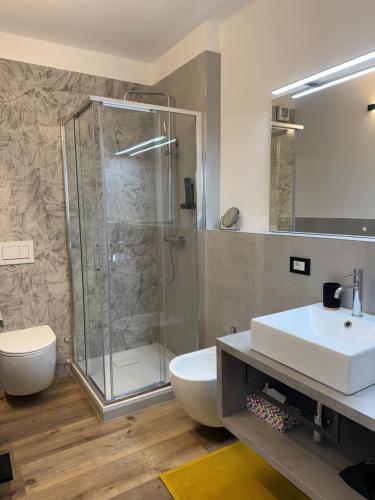 a bathroom with a shower and a sink and a toilet at B&B Casa Anì in Pordenone