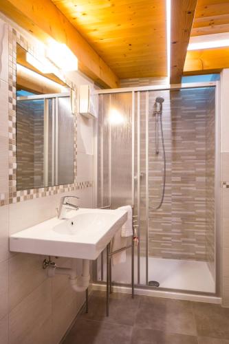 a bathroom with a sink and a shower at Bio Agritur Le Millemele in Spormaggiore