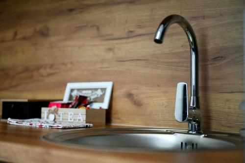 a kitchen sink with a faucet on a counter at Orhideja 075 in Tuzla