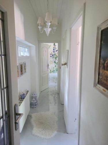 a white hallway with a white door and a white rug at Natur Spa Haus in Niederkrüchten