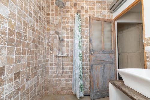 a bathroom with a shower and a sink at La Terrasse in Patrimonio