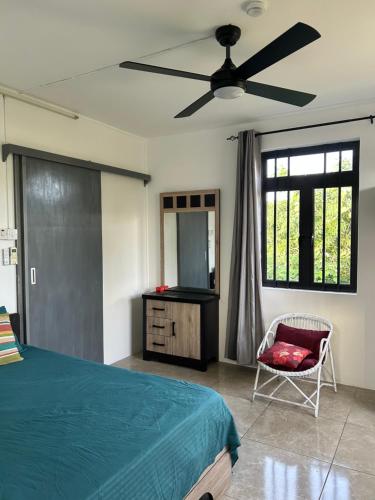 a bedroom with a bed and a ceiling fan at Serenity Apartments in Albion
